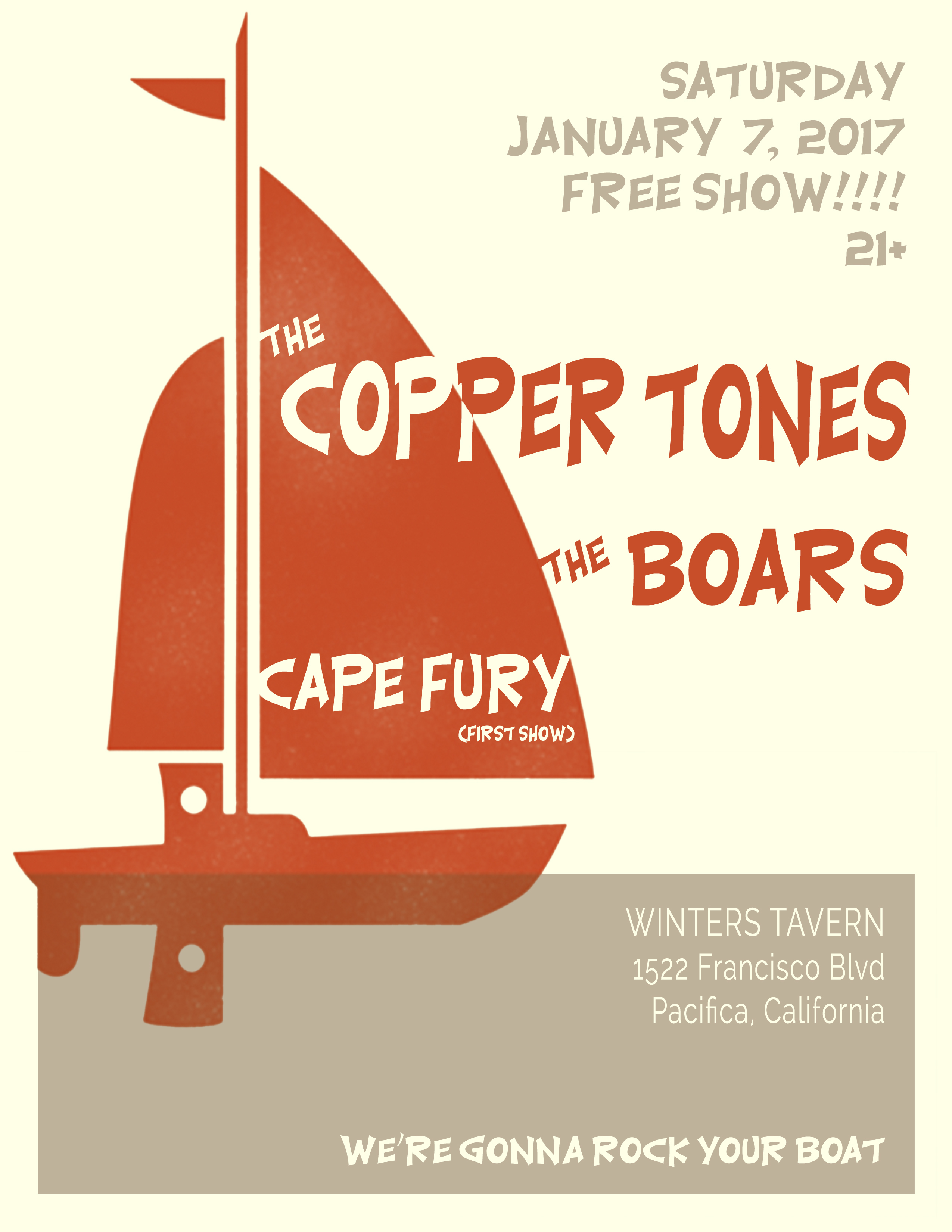 Show poster: Cape Fury's first show at Winters'